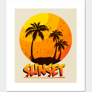 Sunset Palm Tree Posters and Art